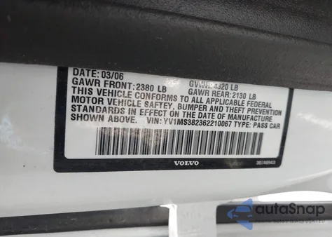 2006 Volvo S40 2.4I из США, поврежденный, VIN YV1MS382362210067